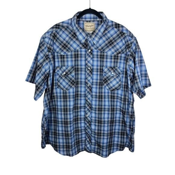 Wrangler Western Mens‎ Plaid Shirt 3XL ShortSleeve Pearl Snap Button Cotton Poly - Picture 1 of 9